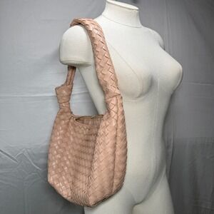 A New Day Pink Woven Braided Knot Hobo Shoulder Bag Pastel Neutral Vegan Leather